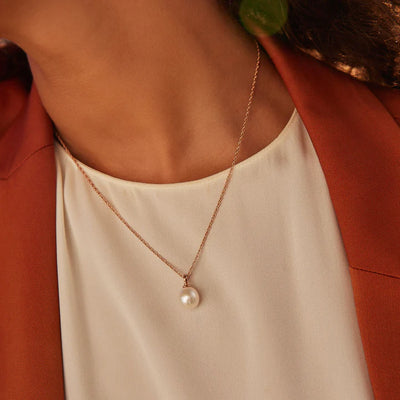 Dew Drop Pearl Necklace - Rose Gold