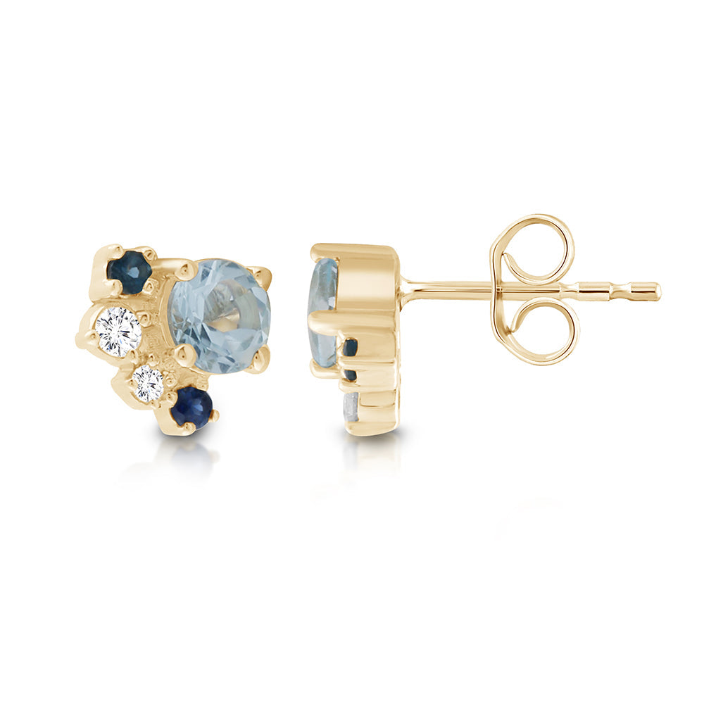 9k Aquamarine & Diamond Earrings