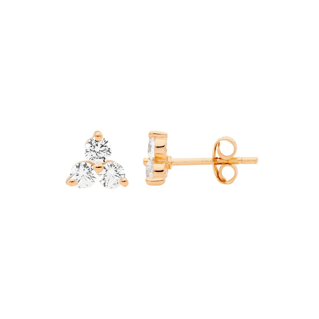 SS Cubic Trio Cluster Stud- Rose Gold Plated