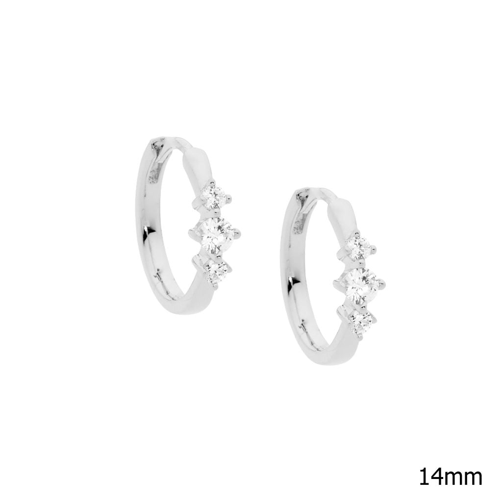 SS 3stone hoop earrings Silver