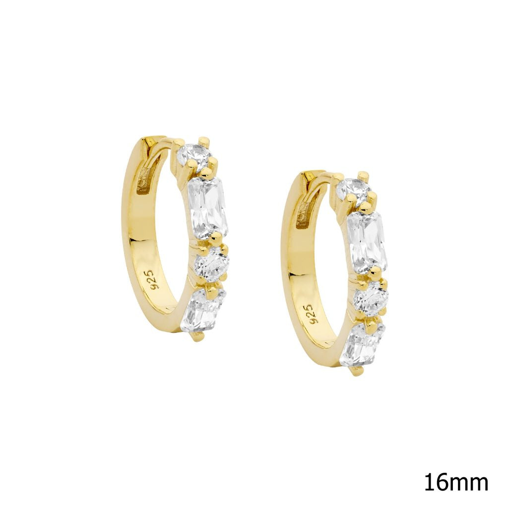 Sterling Silver Gold-Plated Round CZ Earrings