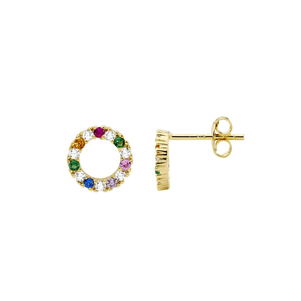 Sterling Silver Gold Plated Multicoloured Circle Earrings