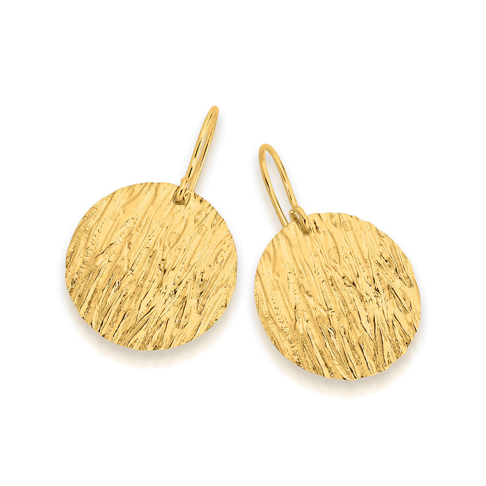 9k Yellow Gold Silver Filled Textured  Earrings