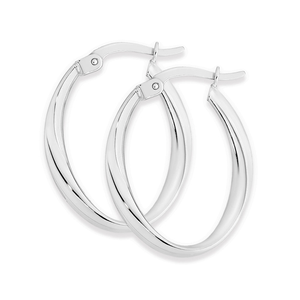 9k White Gold Silver Filled Oval Twist Earrings