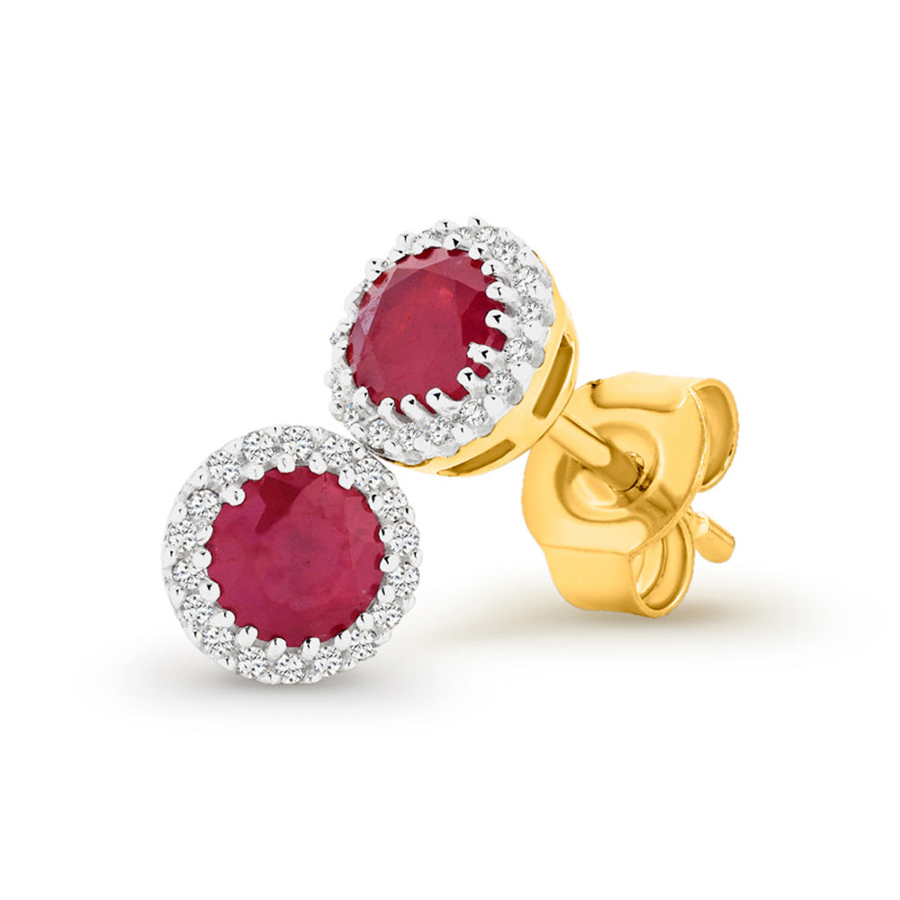 9k Yellow Gold Ruby and Diamond Earrings