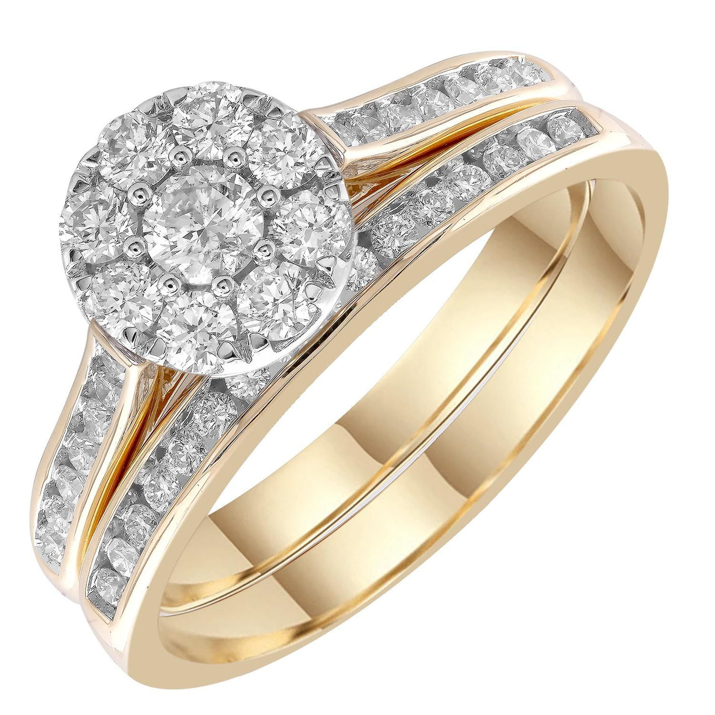 18K Yellow Gold Halo Diamond Bridal Ring Set