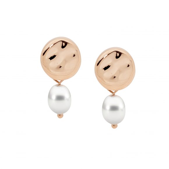 Stainless-Steel Rose Gold-Plated Pearl and Disc Earrings