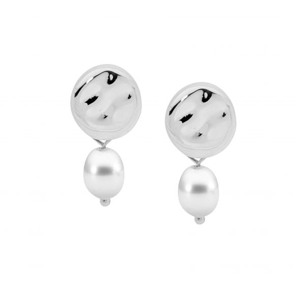 Stainless-Steel Pearl and Disc Earrings
