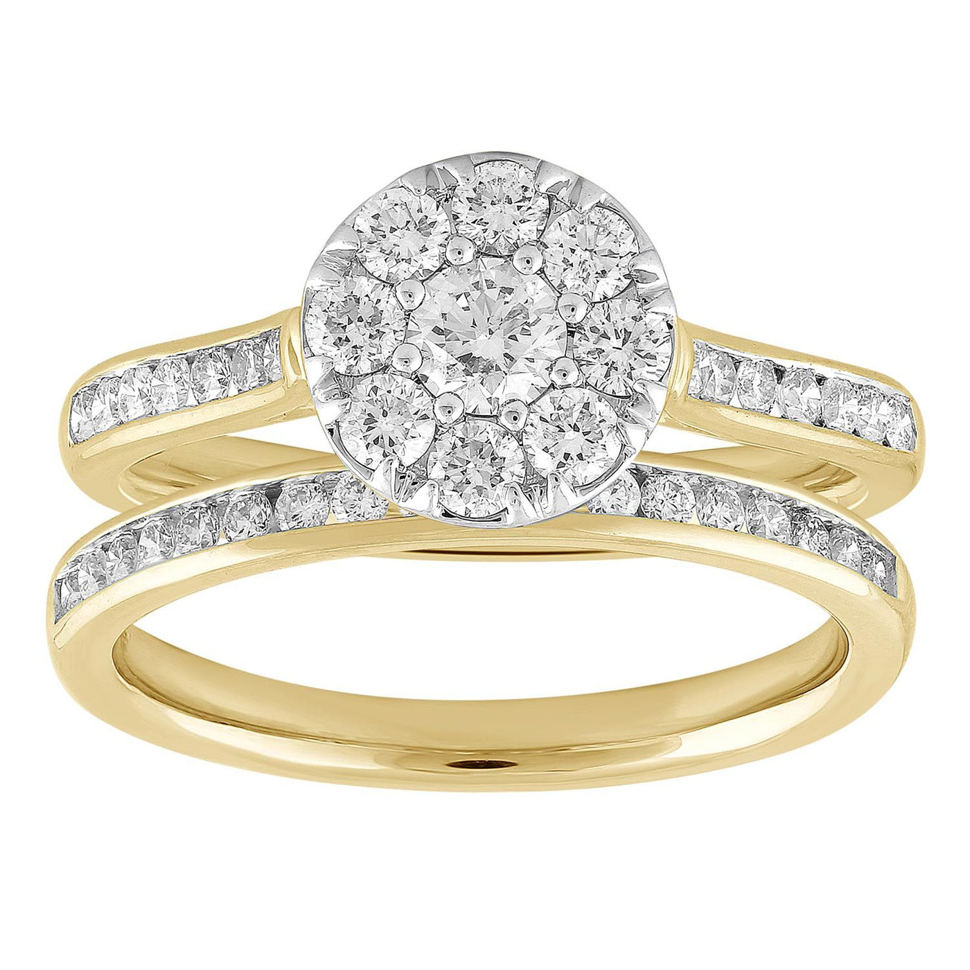 18K Yellow Gold Halo Diamond Bridal Ring Set